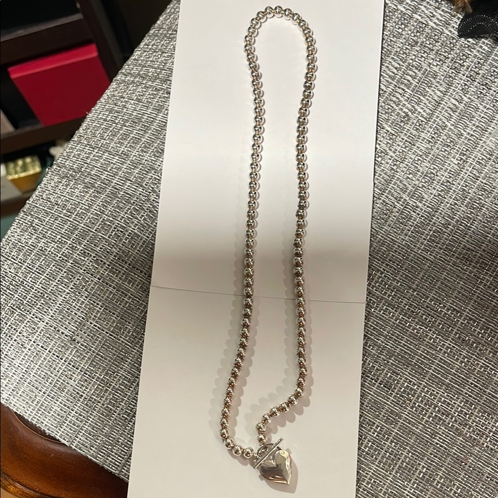 Elegant Silver Bead Necklace with Heart toggled closed heart